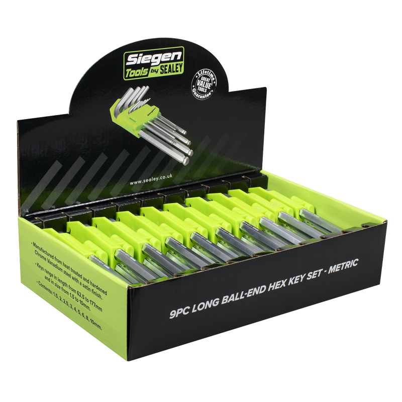 Sealey S01263 Siegen Long Ball-End Hex Key Set 9pc - Display Box of 10