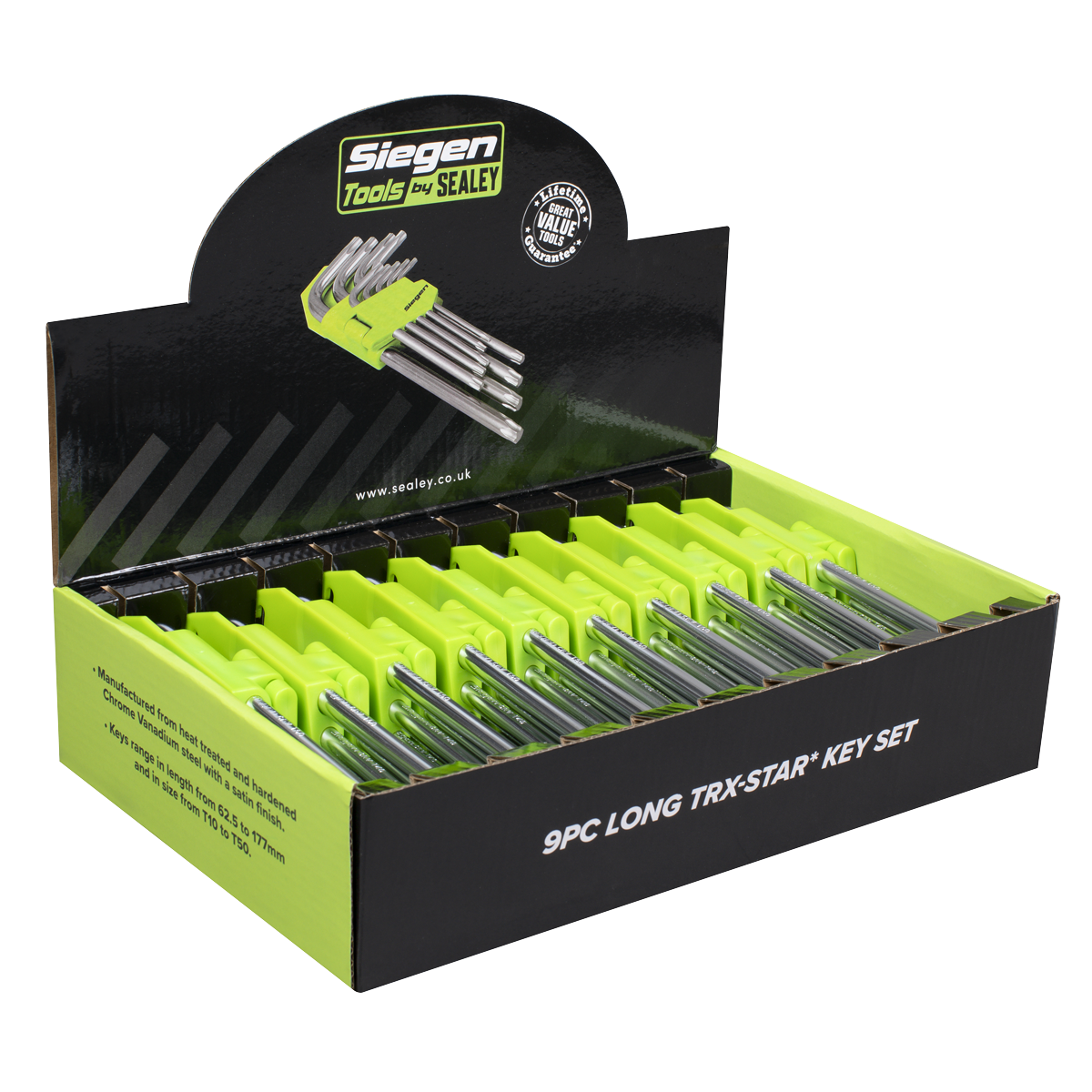 Sealey S01264 Siegen Long TRX-Star* Key Set 9pc - Display Box of 10