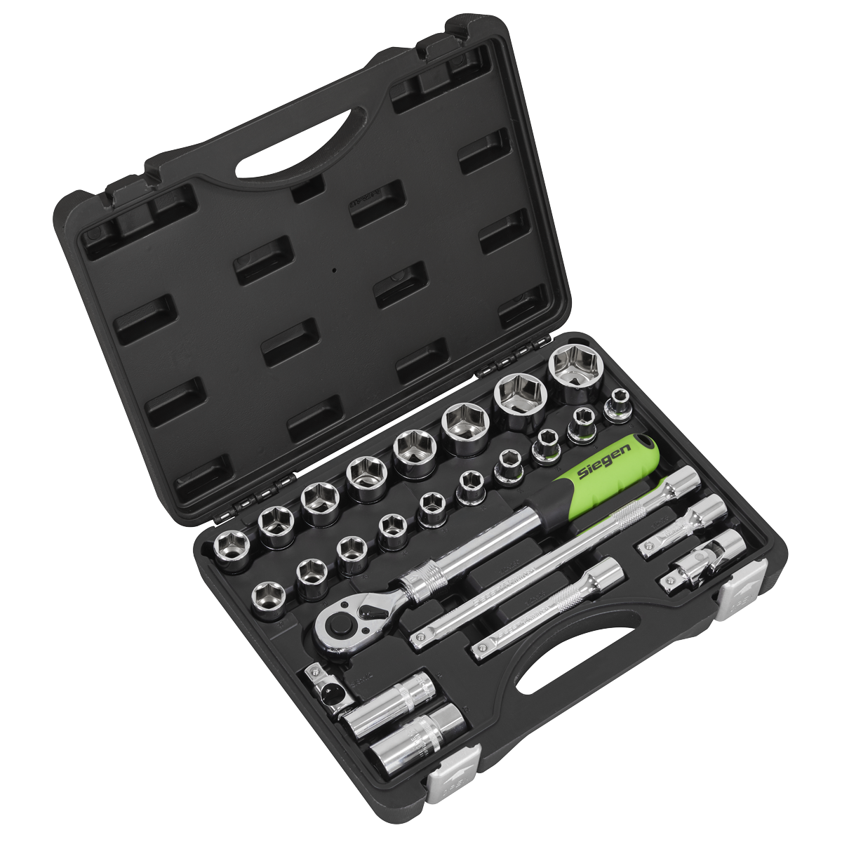 Sealey S01288 Siegen Extendable Ratchet Socket Set 1/2"Sq Drive 26pc