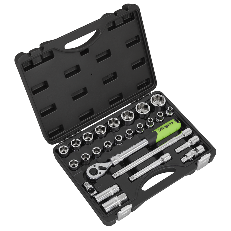 Sealey S01288 Siegen Extendable Ratchet Socket Set 1/2"Sq Drive 26pc