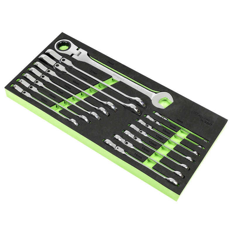 Sealey S01329 Flexi-Head Combination Ratchet Spanner Set 15pc - additional view 2