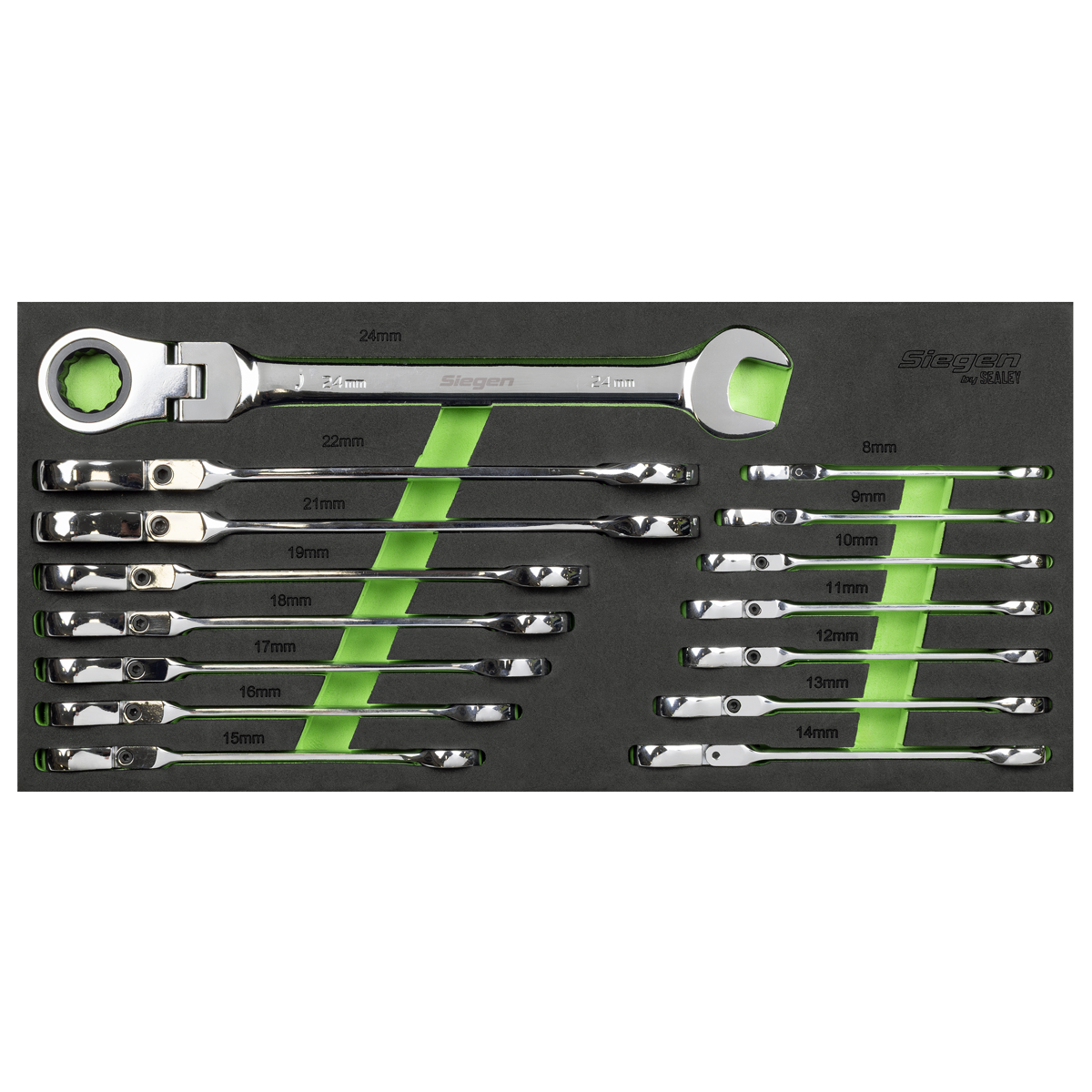 Sealey S01329 Flexi-Head Combination Ratchet Spanner Set 15pc - additional view 3