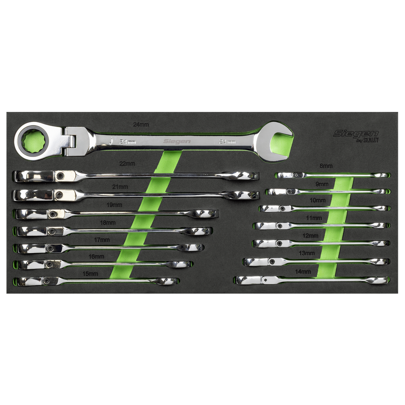 Sealey S01329 Flexi-Head Combination Ratchet Spanner Set 15pc - additional view 3