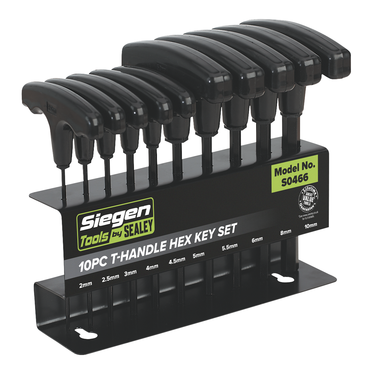 Sealey S0466 Siegen T-Handle Hex Key Set 10pc