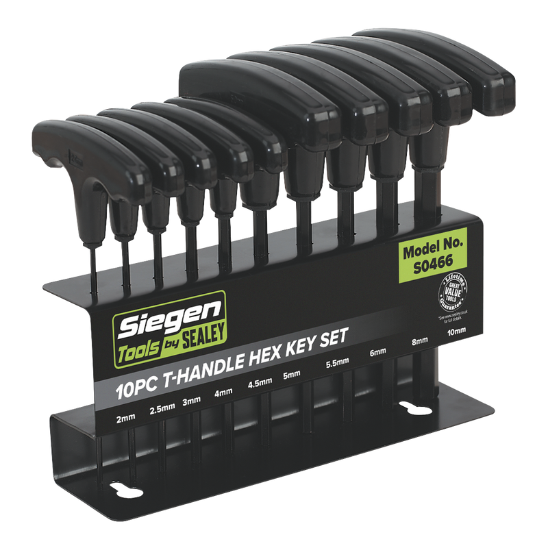 Sealey S0466 Siegen T-Handle Hex Key Set 10pc