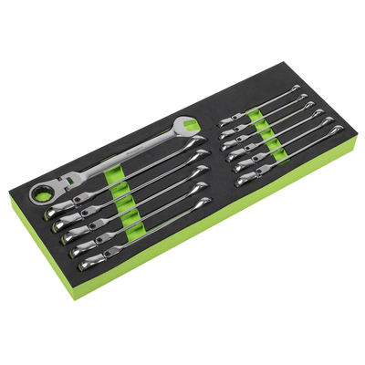 Sealey S0635 Siegen Flexi-Head Combination Ratchet Spanner Set 12pc