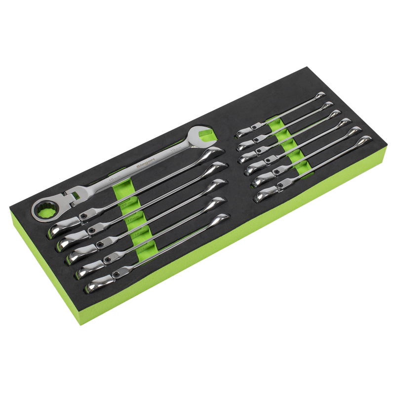 Sealey S0635 Siegen Flexi-Head Combination Ratchet Spanner Set 12pc
