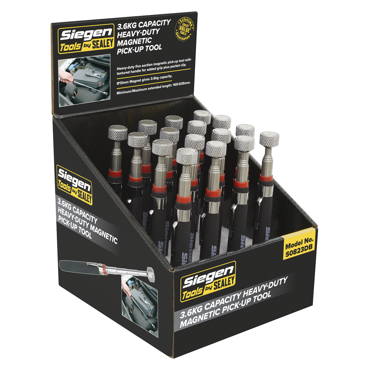 Sealey S0823DB Siegen Heavy-Duty Magnetic Pick-Up Tool 3.6kg Capacity - Display Box of 16