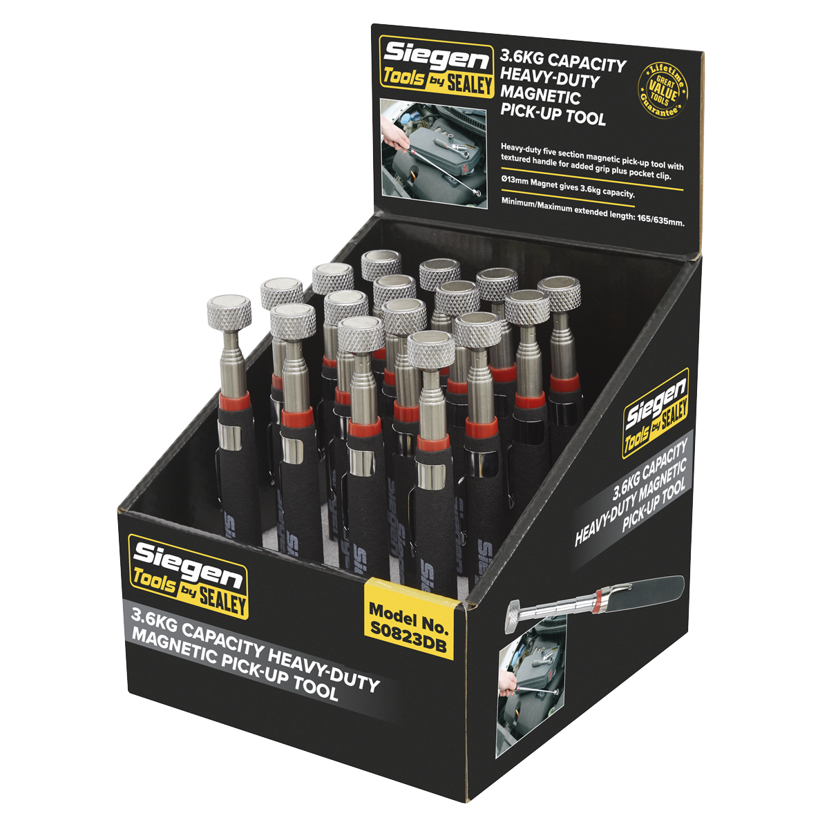 Sealey S0823DB Siegen Heavy-Duty Magnetic Pick-Up Tool 3.6kg Capacity - Display Box of 16 - additional view 2