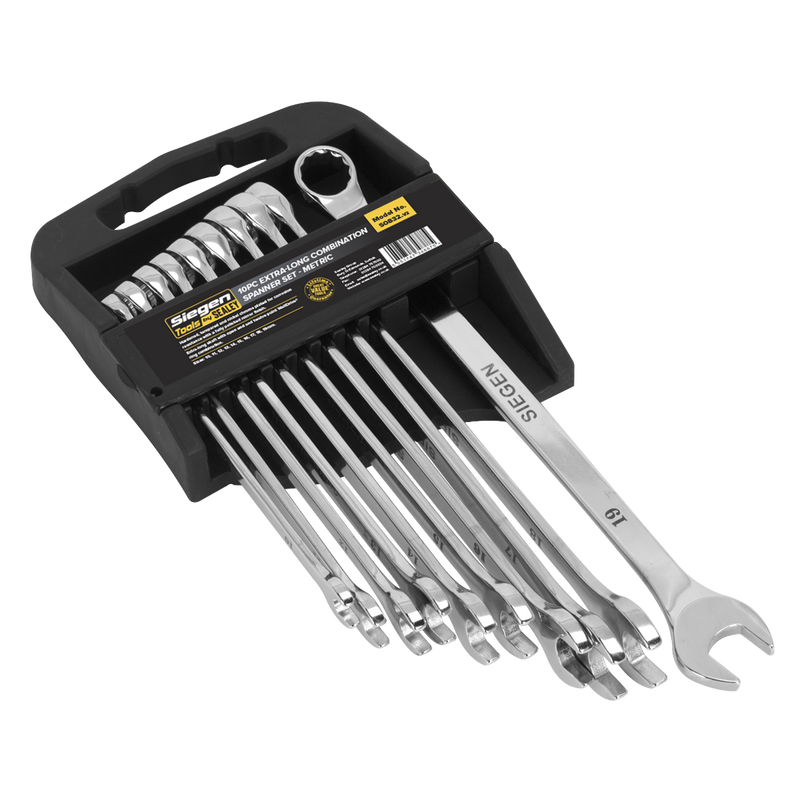 Sealey S0832 Siegen Extra-Long Combination Spanner Set 10pc