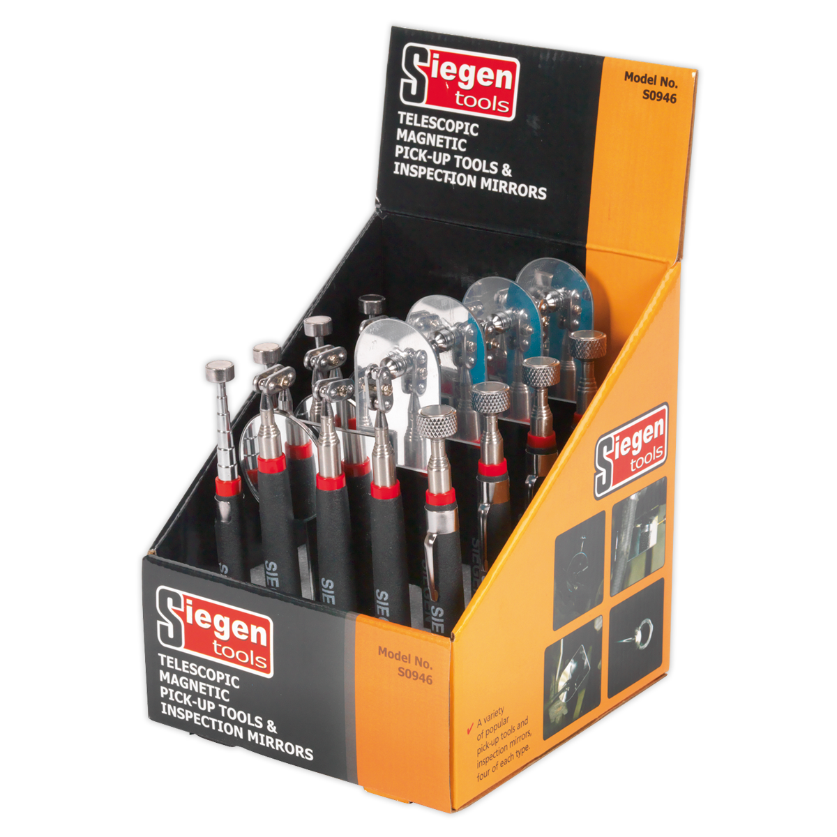 Sealey S0946 Siegen Telescopic Magnetic Pick-Up Tools & Inspection Mirrors - Display Box of 20 - additional view 3