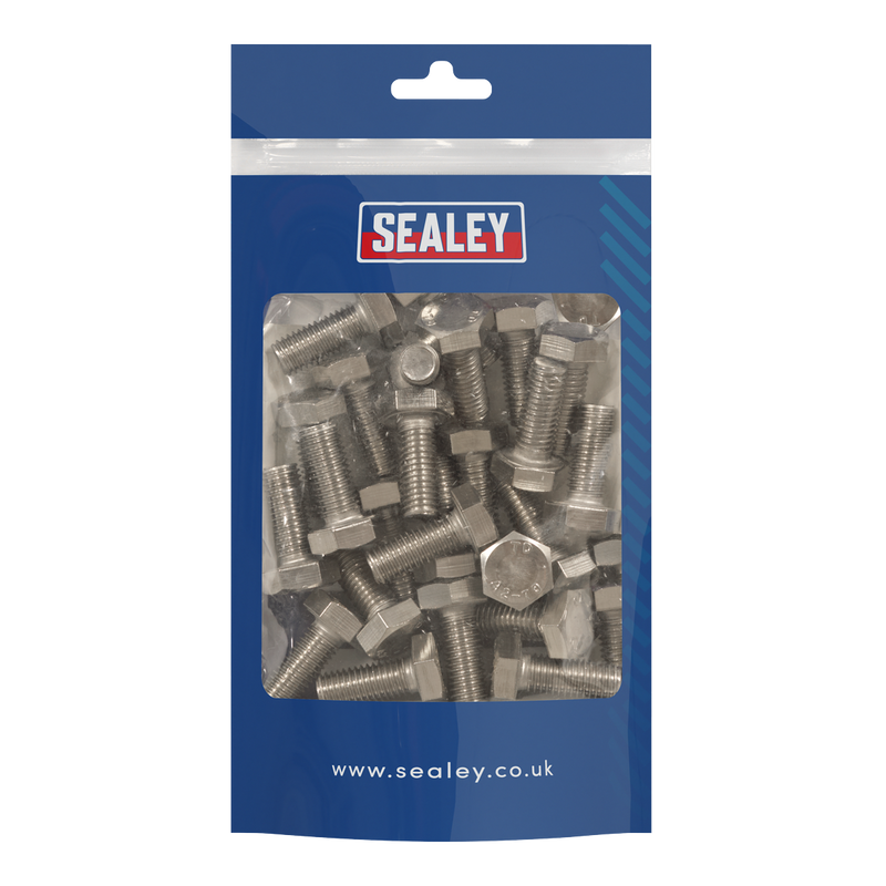 Sealey S1025 Stainless Steel Hex Head Set Screw M10 X 25 A2, DIN 933 - Pack of 25