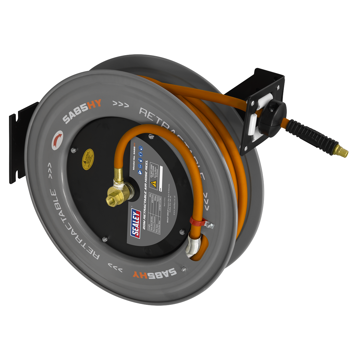 Sealey SA85HY 20m Retractable High-Visibility Hybrid Air Hose with Steel Reel 10mm ID