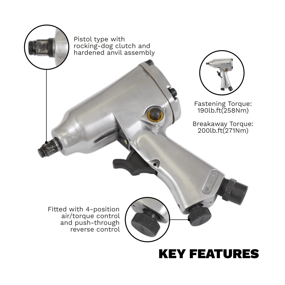 Sealey SA912 Air Impact Wrench 3/8"Sq Drive - additional view 3