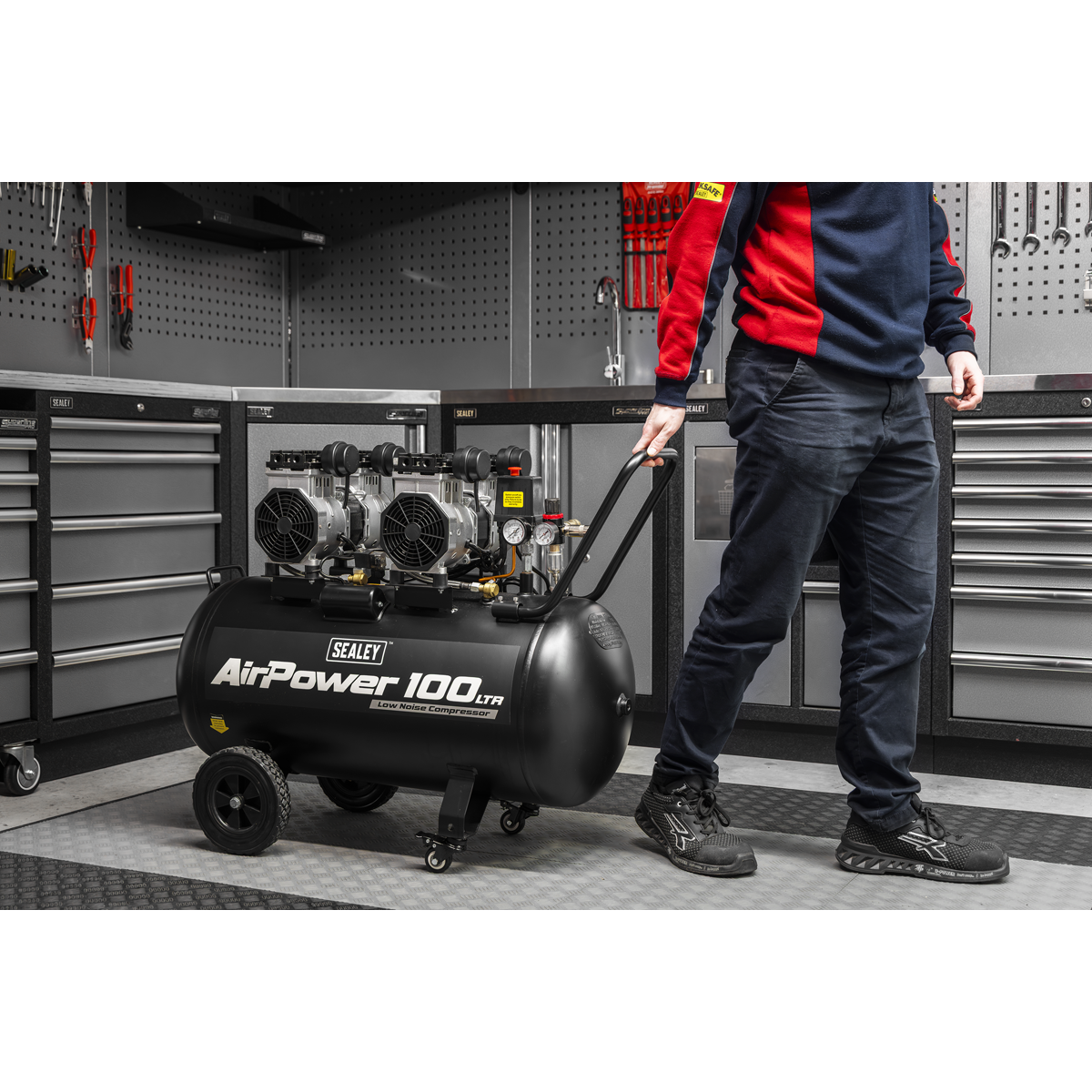 Sealey SAC10001S 100L Oil Free Low Noise Direct Drive Air Compressor 2 x 2hp - additional view 6