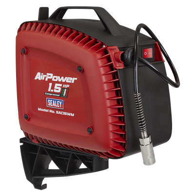 Sealey SAC15WM Wall Mounting Oil Free Air Compressor 1.5hp with 7m Retractable Hose Reel