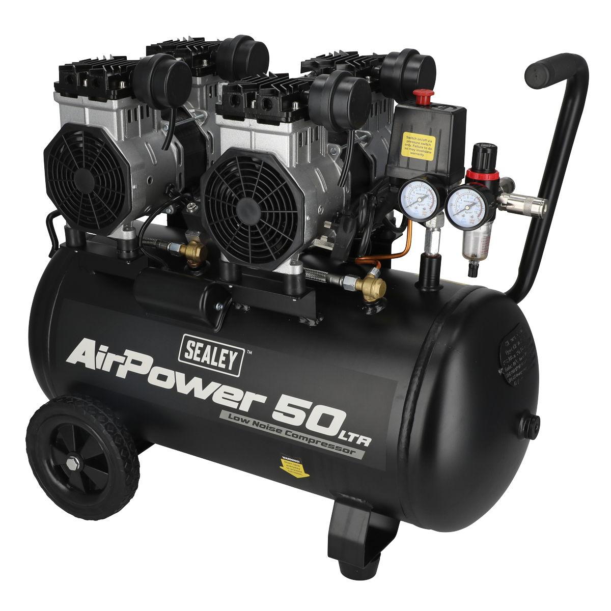 Sealey SAC5001S 50L Low Noise Oil Free Direct Drive Air Compressor 2 x 2hp - additional view 2