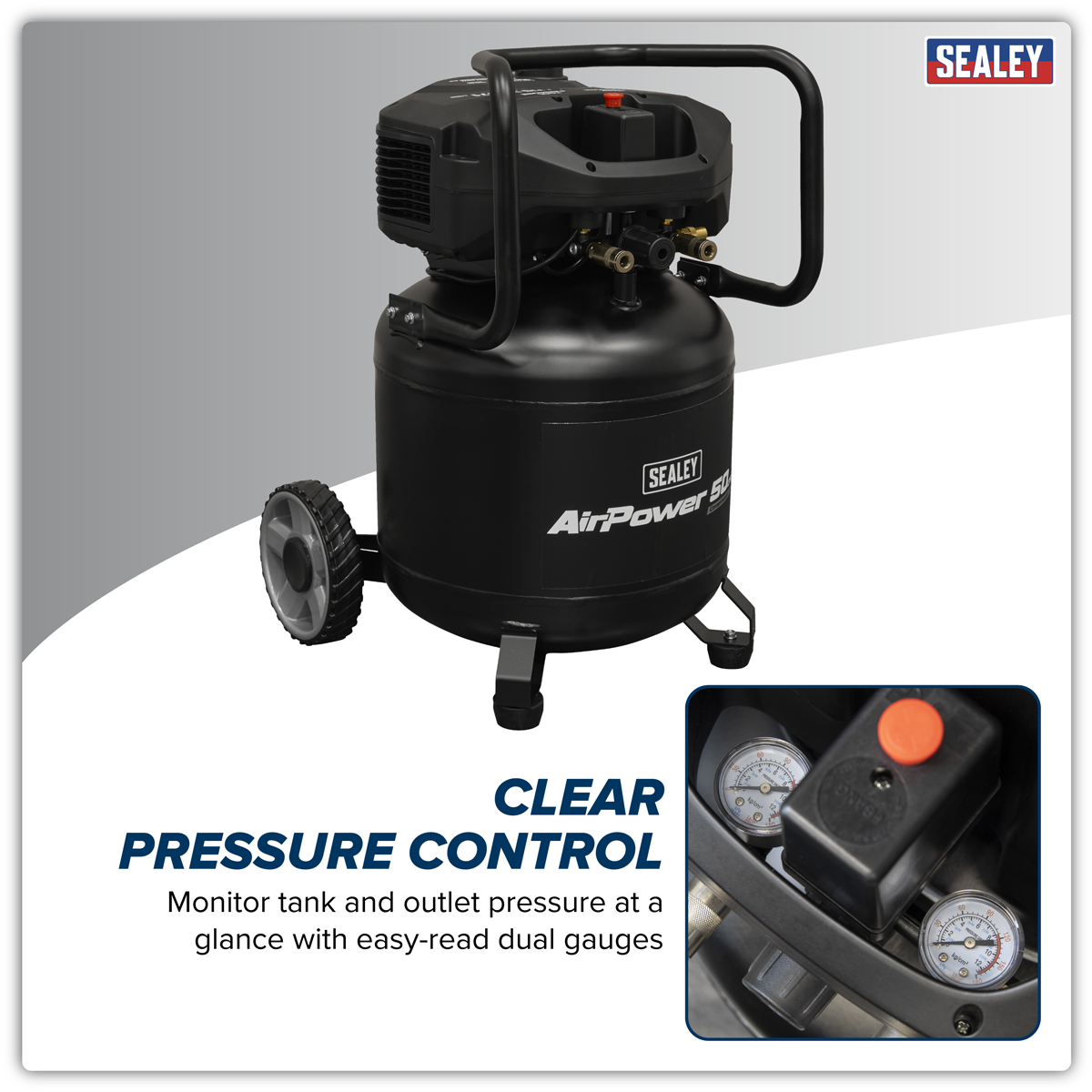 Sealey SAC50V 50L Oil Free Belt Drive Vertical Compressor 2hp - additional view 8