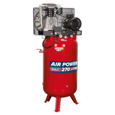Sealey SACV52775B 270L Vertical Belt Drive Air Compressor with Cast Cylinders 7.5hp 2-Stage