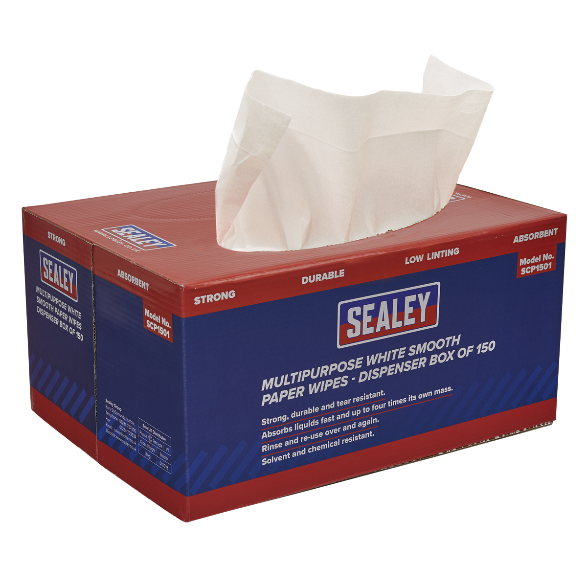 Sealey SCP1501 Multipurpose Smooth White Paper Wipes 73gsm - Dispenser Box of 150 Sheets - additional view 3