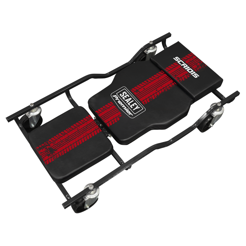 Sealey SCR101S Steel Creeper with 4 Rough Ground 5" Wheels & Adjustable Back/Headrest
