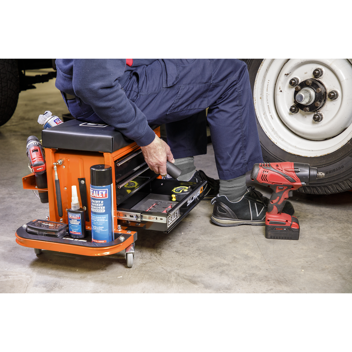 Sealey SCR18O Mechanic's Utility Seat & Toolbox - Orange - additional view 10