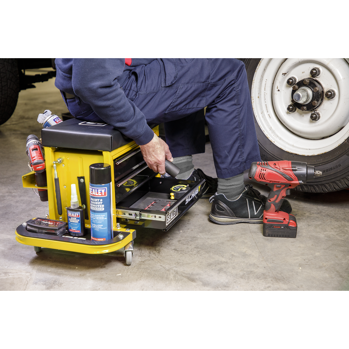Sealey SCR18Y Mechanic's Utility Seat & Toolbox - Yellow - additional view 3