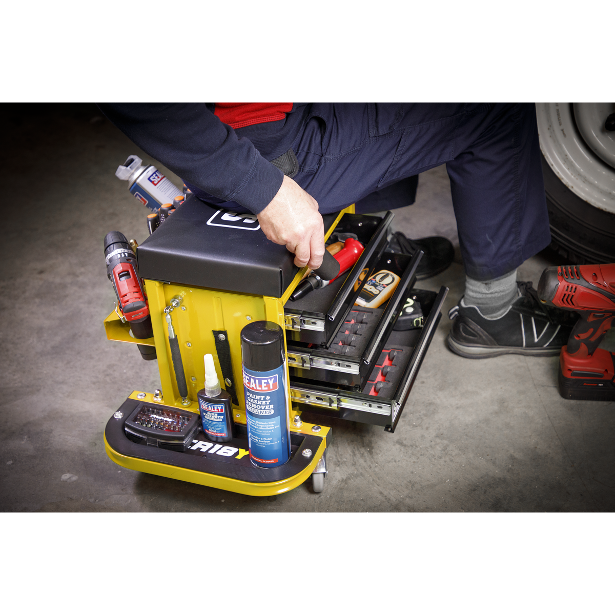 Sealey SCR18Y Mechanic's Utility Seat & Toolbox - Yellow - additional view 4