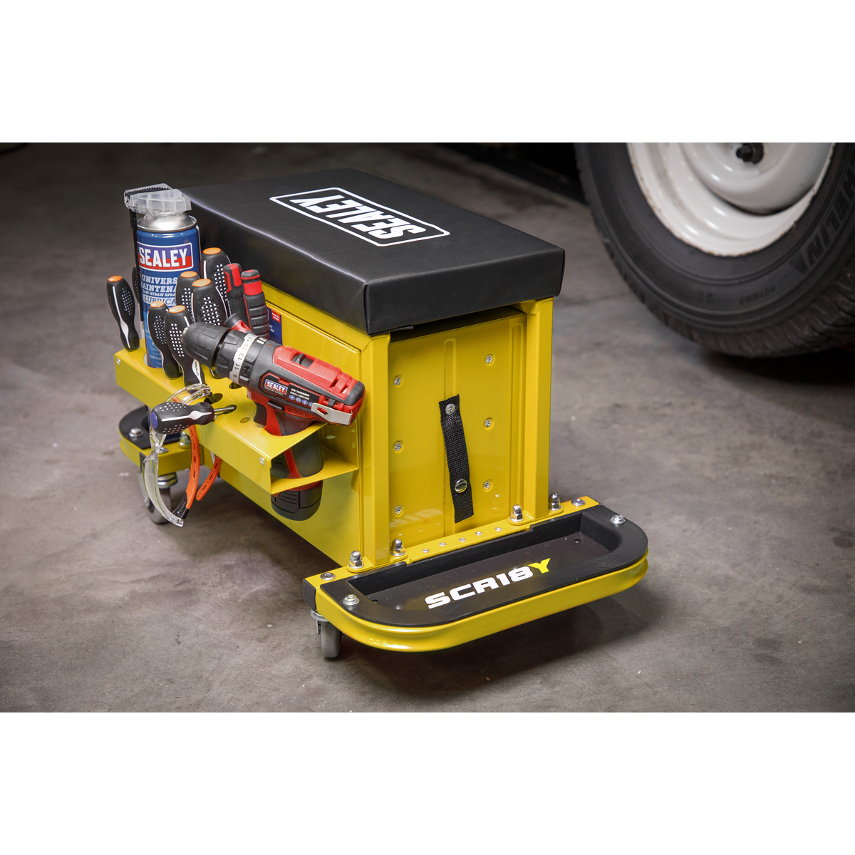 Sealey SCR18Y Mechanic's Utility Seat & Toolbox - Yellow - additional view 9