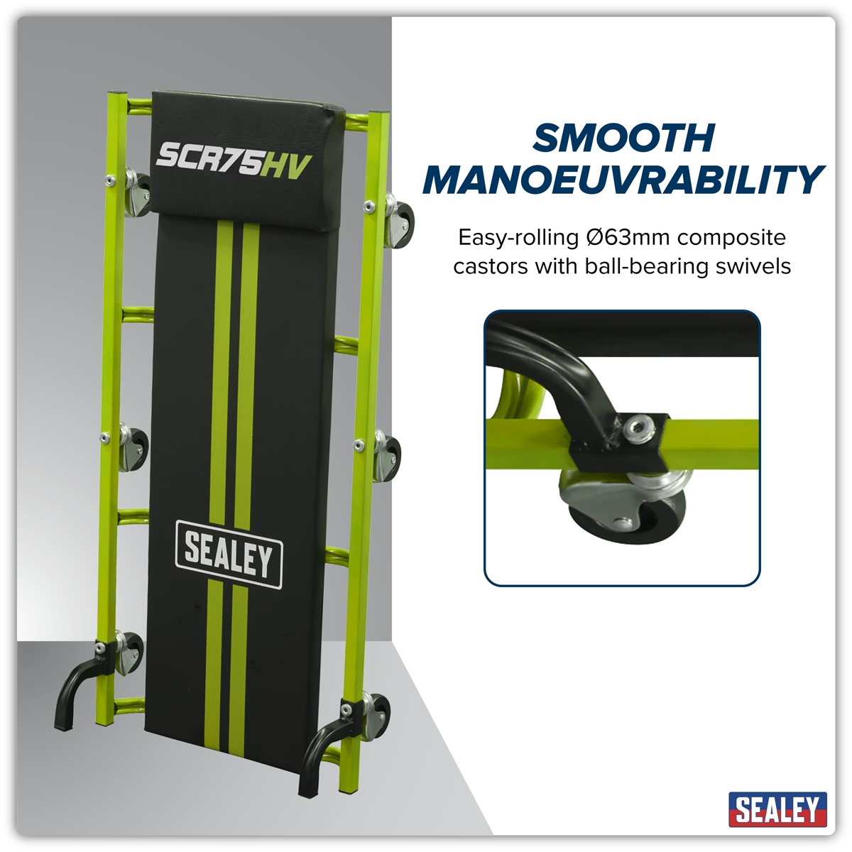 Sealey SCR75HV 36" Deluxe American-Style Creeper with Steel Frame & 6 Wheels - Hi-Vis - additional view 2