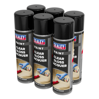 Sealey SCS065 Gloss Lacquer 500ml, Clear - Pack of 6