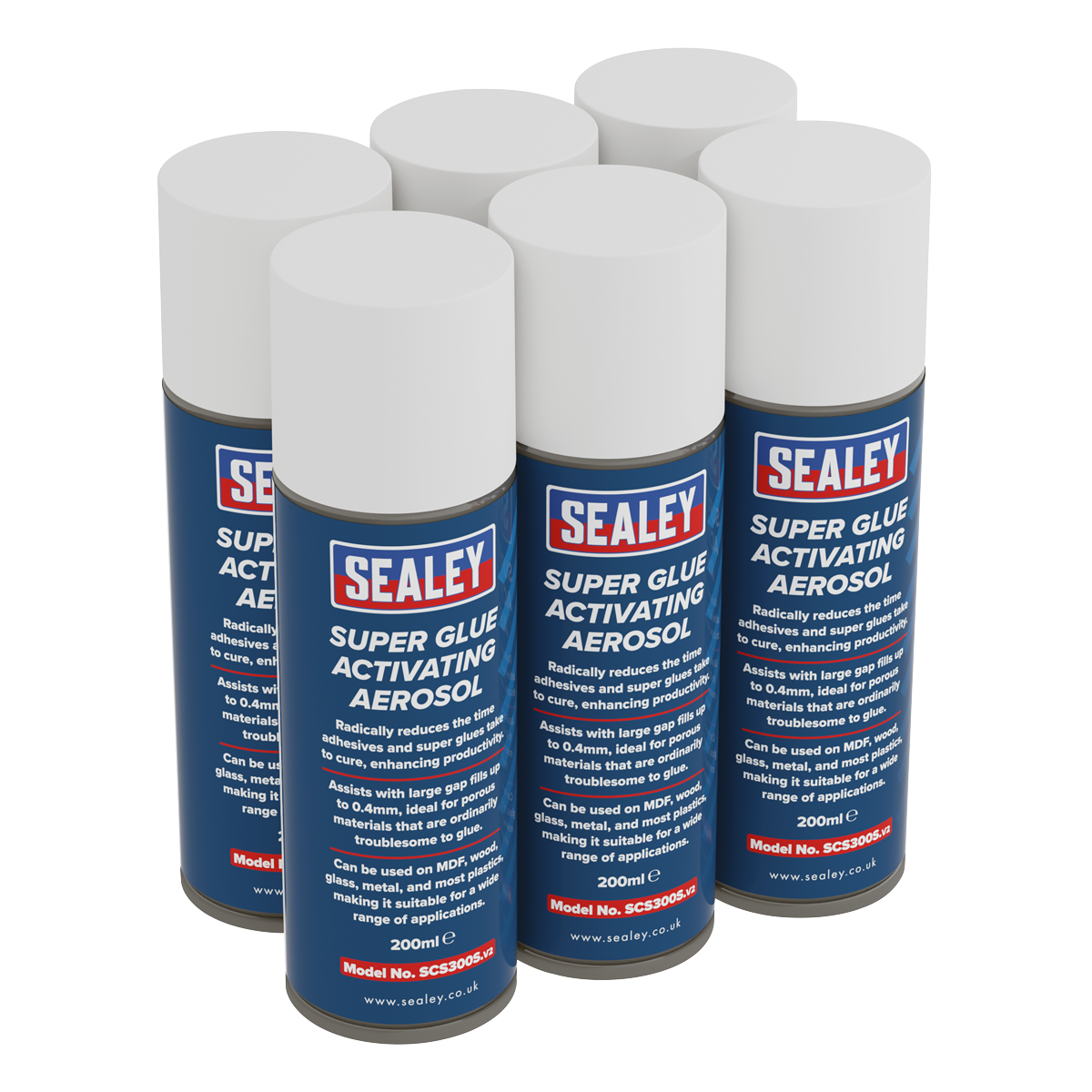 Sealey SCS300 Super Glue Activator Aerosol 200ml - Pack of 6