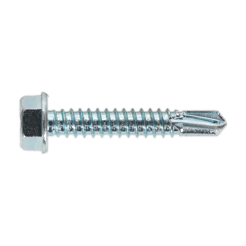 Sealey SDHX6338 Zinc Plated Self-Drilling Hex Head Screw 6.3 x 38mm - Pack of 100
