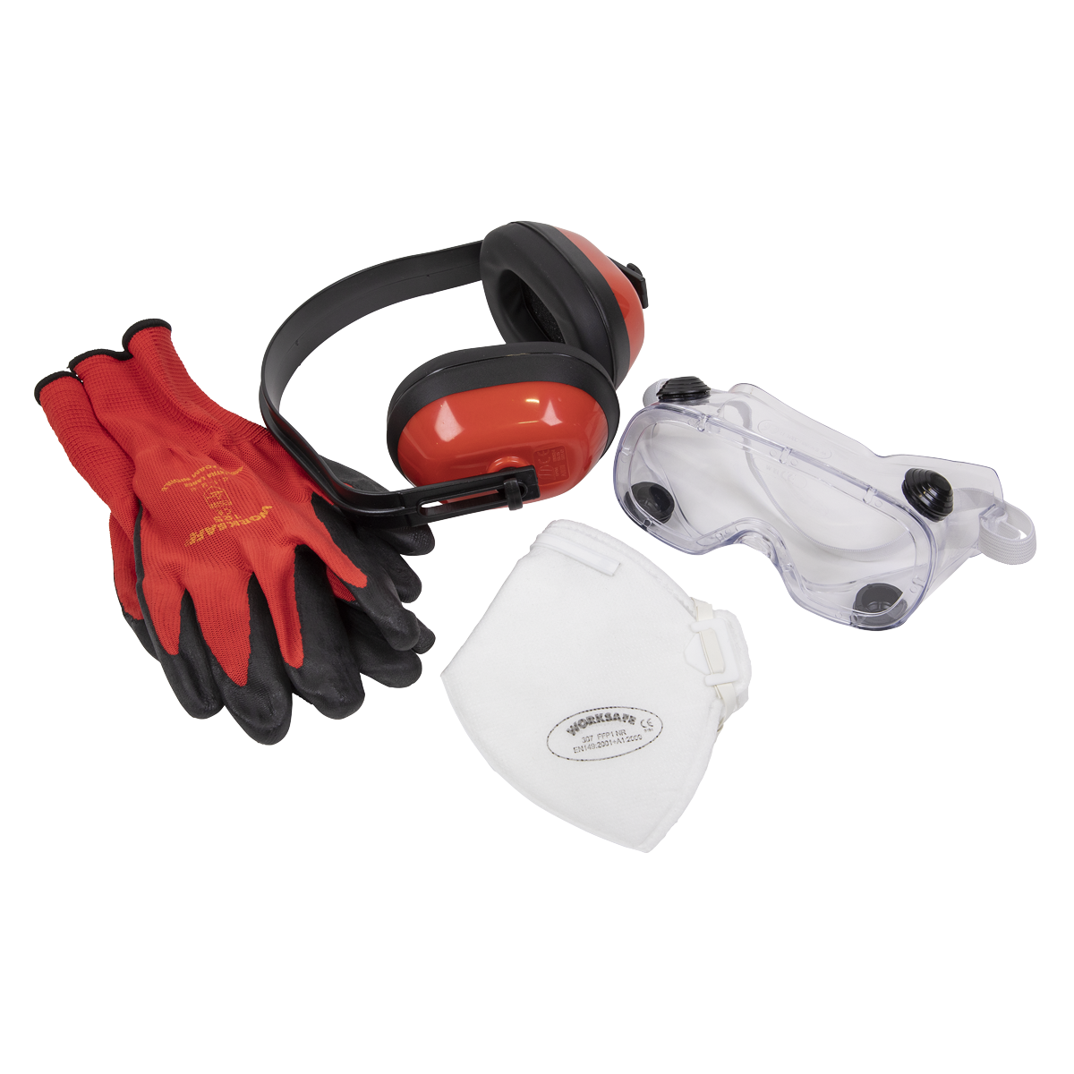 Sealey SEP2 Worksafe® Flexi Grip Gloves, FFP1 Mask, Goggles & Ear Defenders
