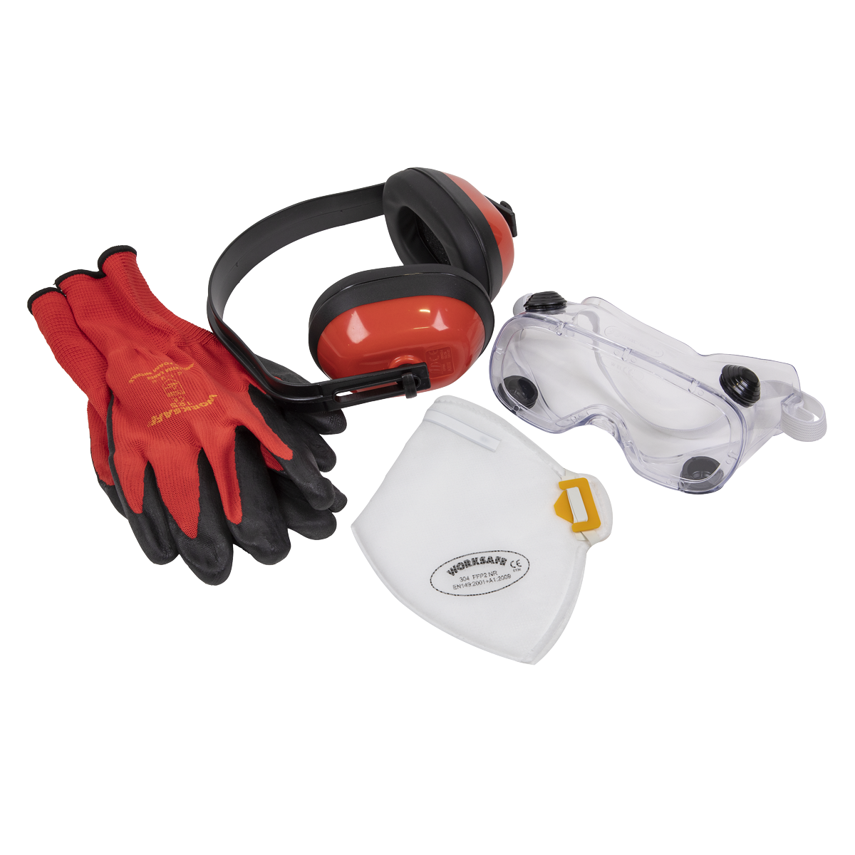 Sealey SEP4 Worksafe® Flexi Grip Gloves, FFP2 Mask, Goggles & Ear Defenders