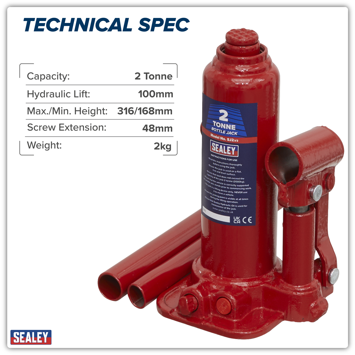 Sealey SJ2 Bottle Jack 2 Tonne - additional view 8