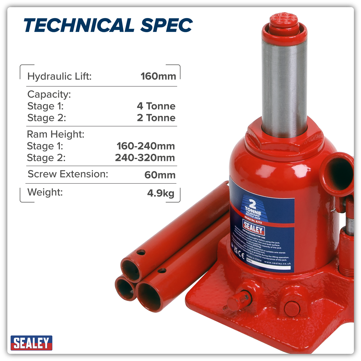 Sealey SJT2 Telescopic Bottle Jack 2 Tonne - additional view 5