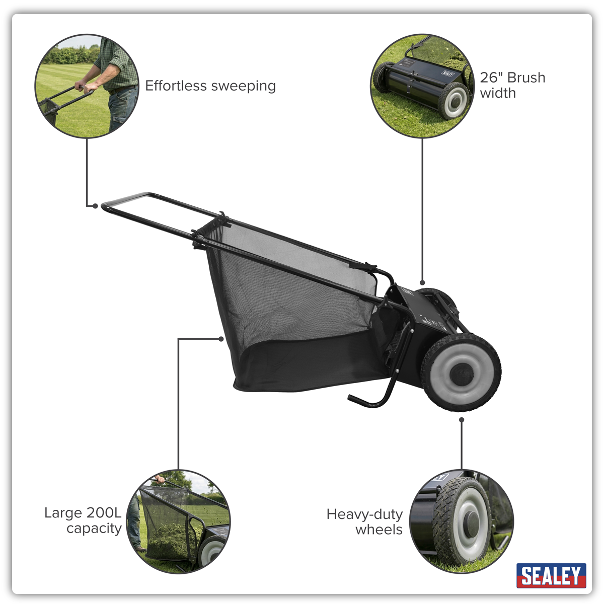 Sealey SLS26 26" Walk Behind Garden Sweeper 200L Capacity - additional view 5