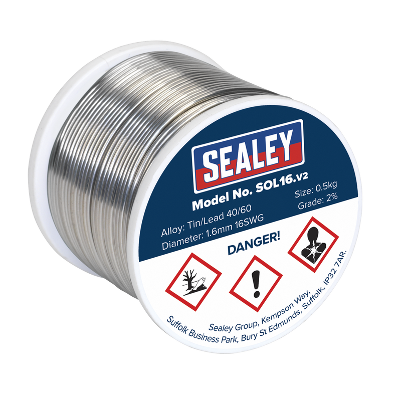 Sealey SOL16 Quick Flow Solder Wire 1.6mm/16SWG 0.5kg Reel