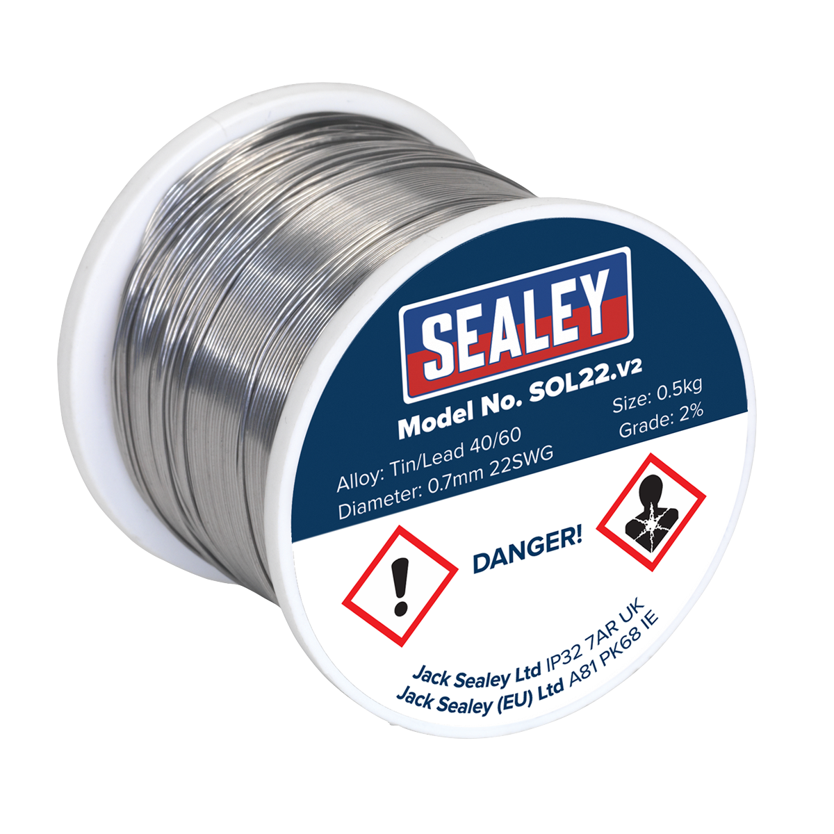 Sealey SOL22 Quick Flow Solder Wire 2% 0.7mm/22SWG 0.5kg Reel