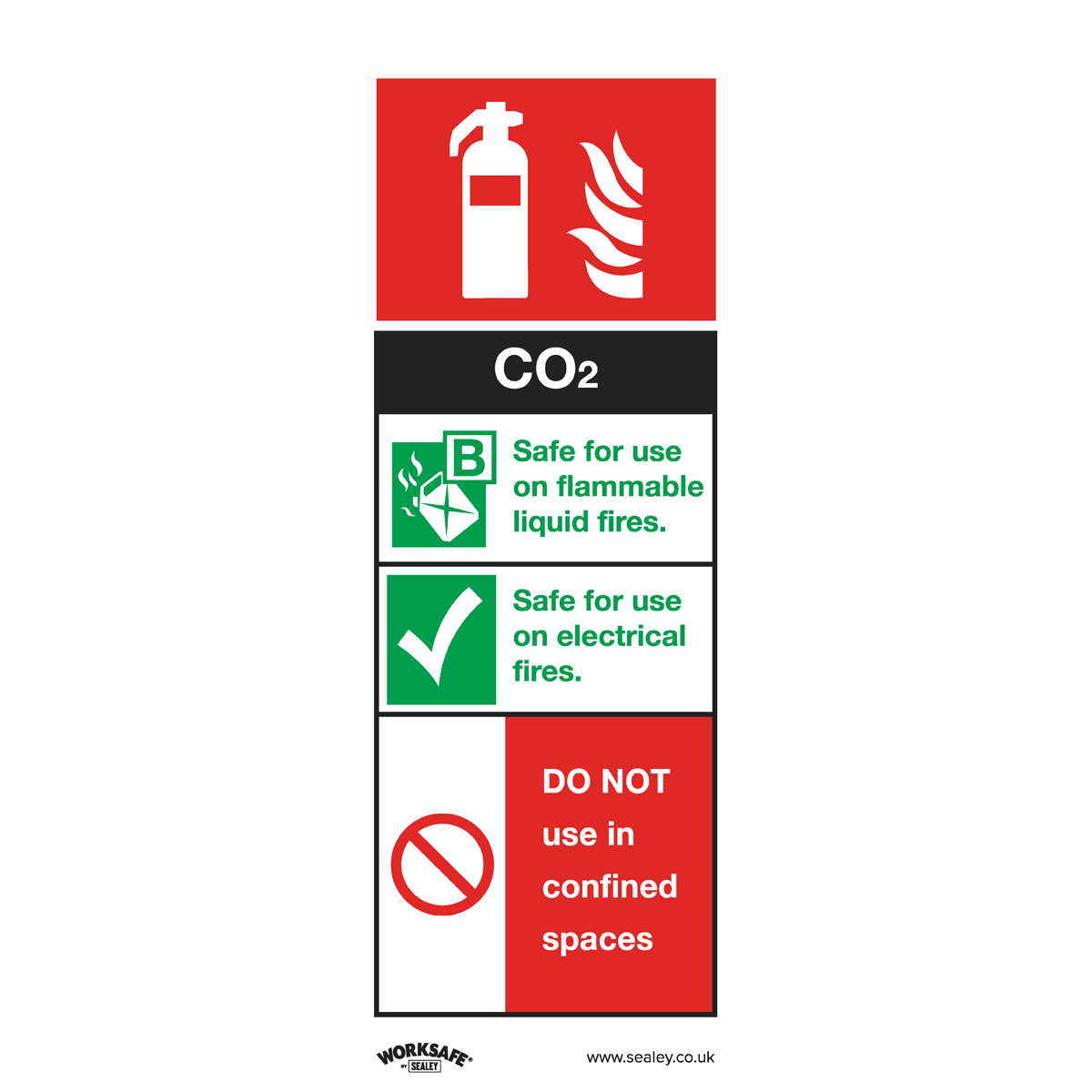 Sealey SS21P1 Worksafe® CO2 Fire Extinguisher Safety Sign - Rigid Plastic