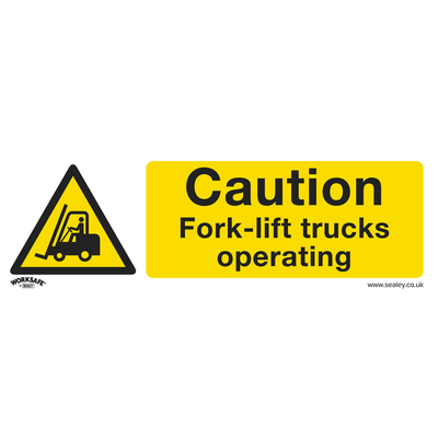 Sealey SS44P10 Worksafe® Caution Fork-Lift Trucks Safety Sign, Rigid Plastic - Pack of 10