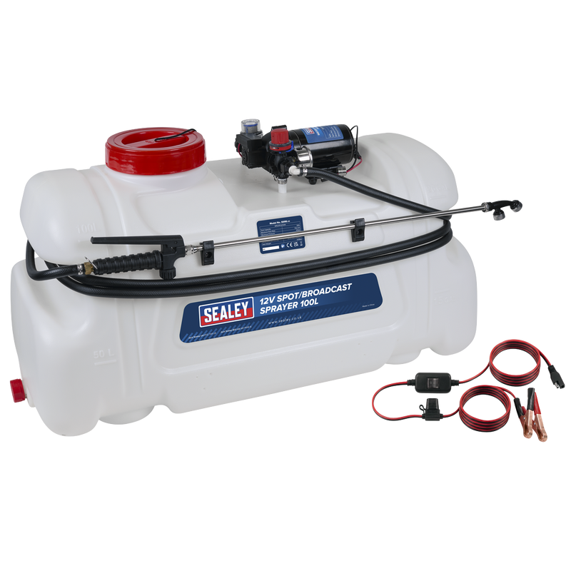 Sealey SS98 12V Spot/Broadcast Sprayer with Dual Lance & Chemical-Resistant Tank 100L