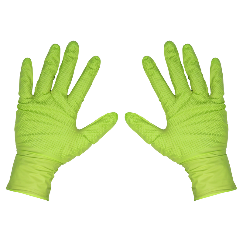 Sealey SSP54L Diamond Grip Extra-Thick Nitrile Powder-Free Gloves, Hi-Vis Green, Large - Pack of 50 - additional view 8