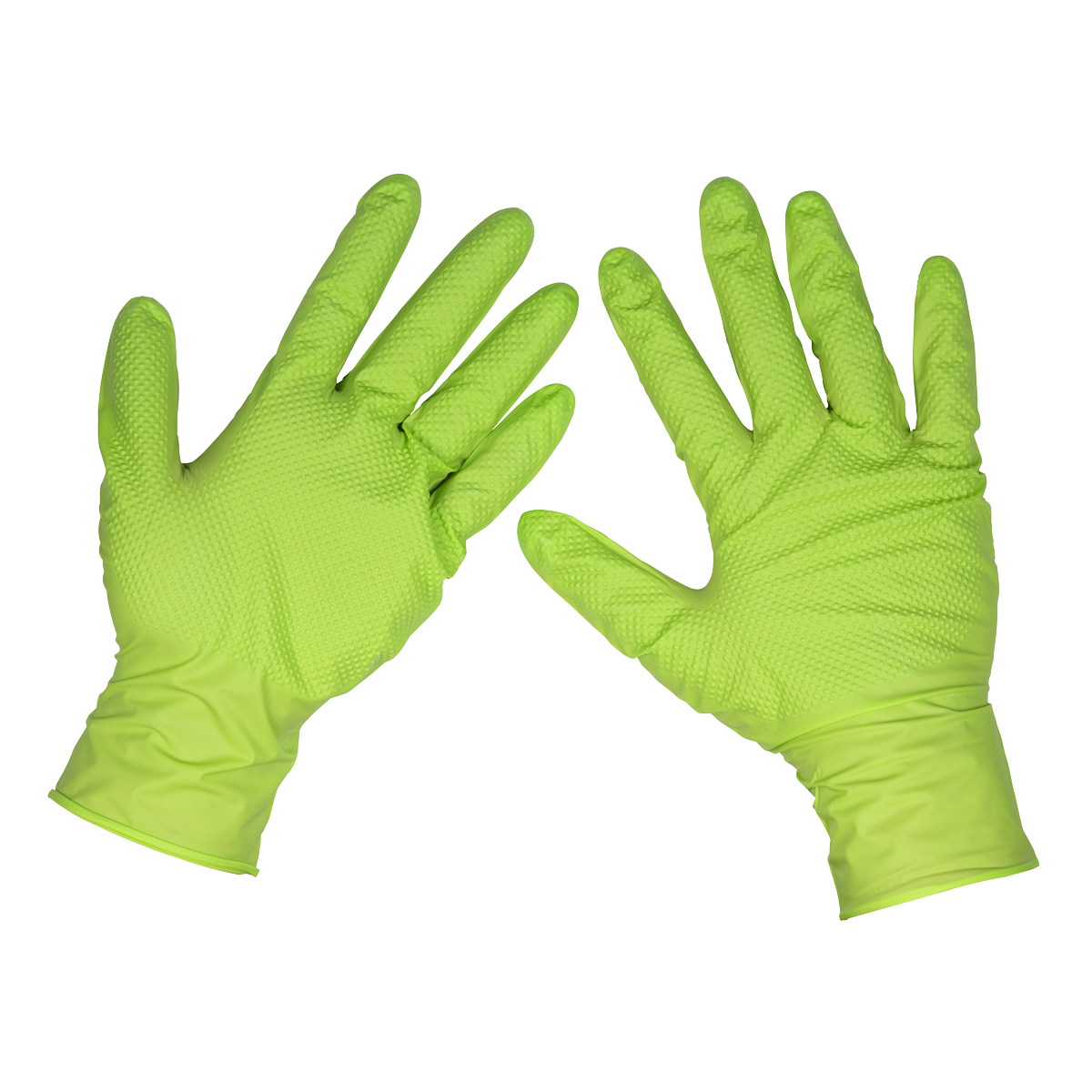 Sealey SSP54XL Diamond Grip Extra-Thick Nitrile Powder-Free Gloves, Hi-Vis Green, X-Large - Pack of 50
