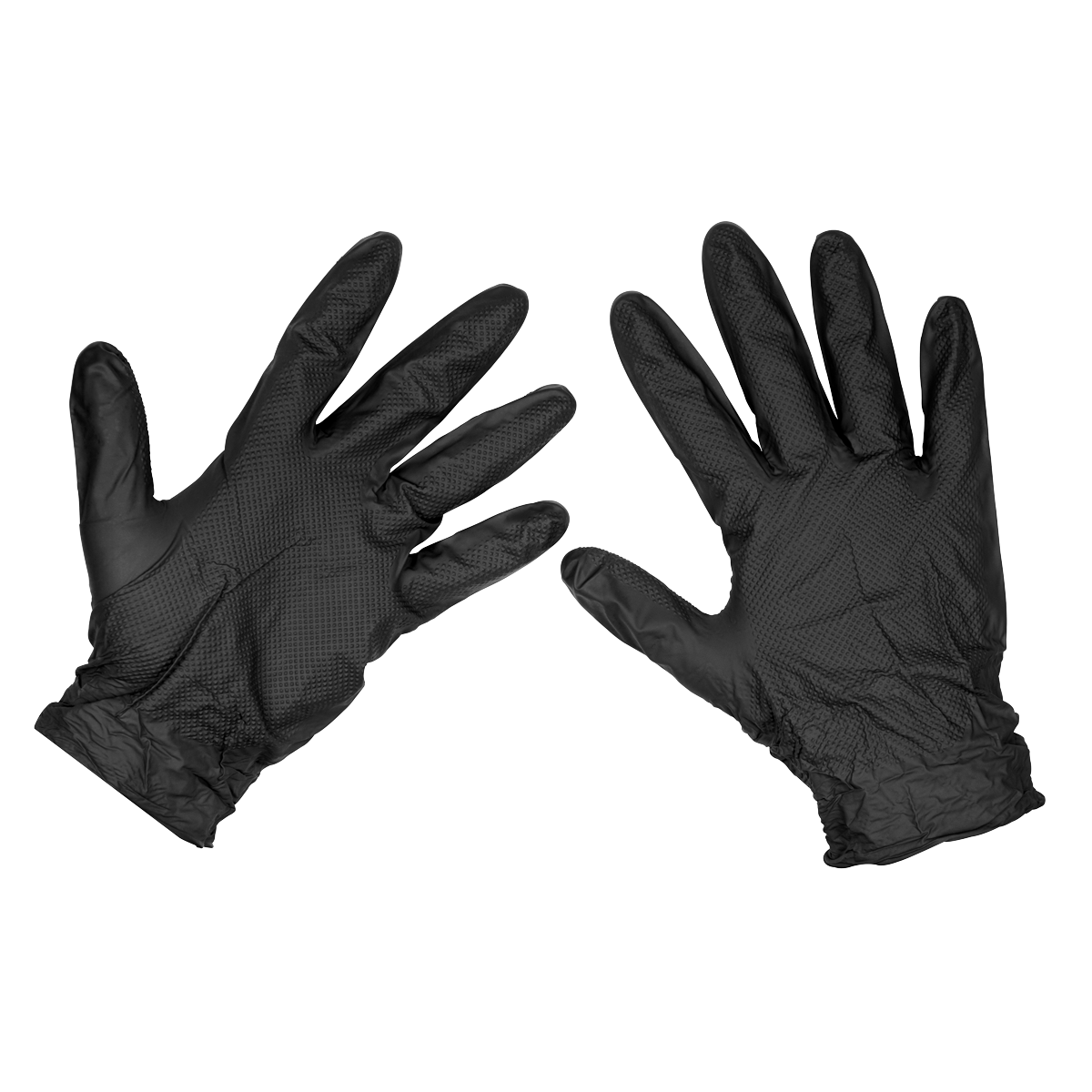 Sealey SSP57L Diamond Grip Extra-Thick Nitrile Powder-Free Gloves, Black, Large - Pack of 50