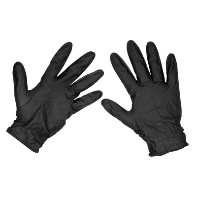 Sealey SSP57XL Diamond Grip Extra-Thick Nitrile Powder-Free Gloves, Black, X-Large - Pack of 50