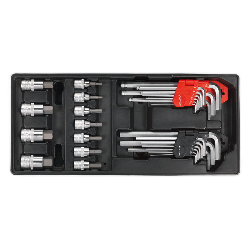 Sealey TBT07 Premier Hex/Ball-End Hex Key & Socket Bit Set with Tool Tray 29pc