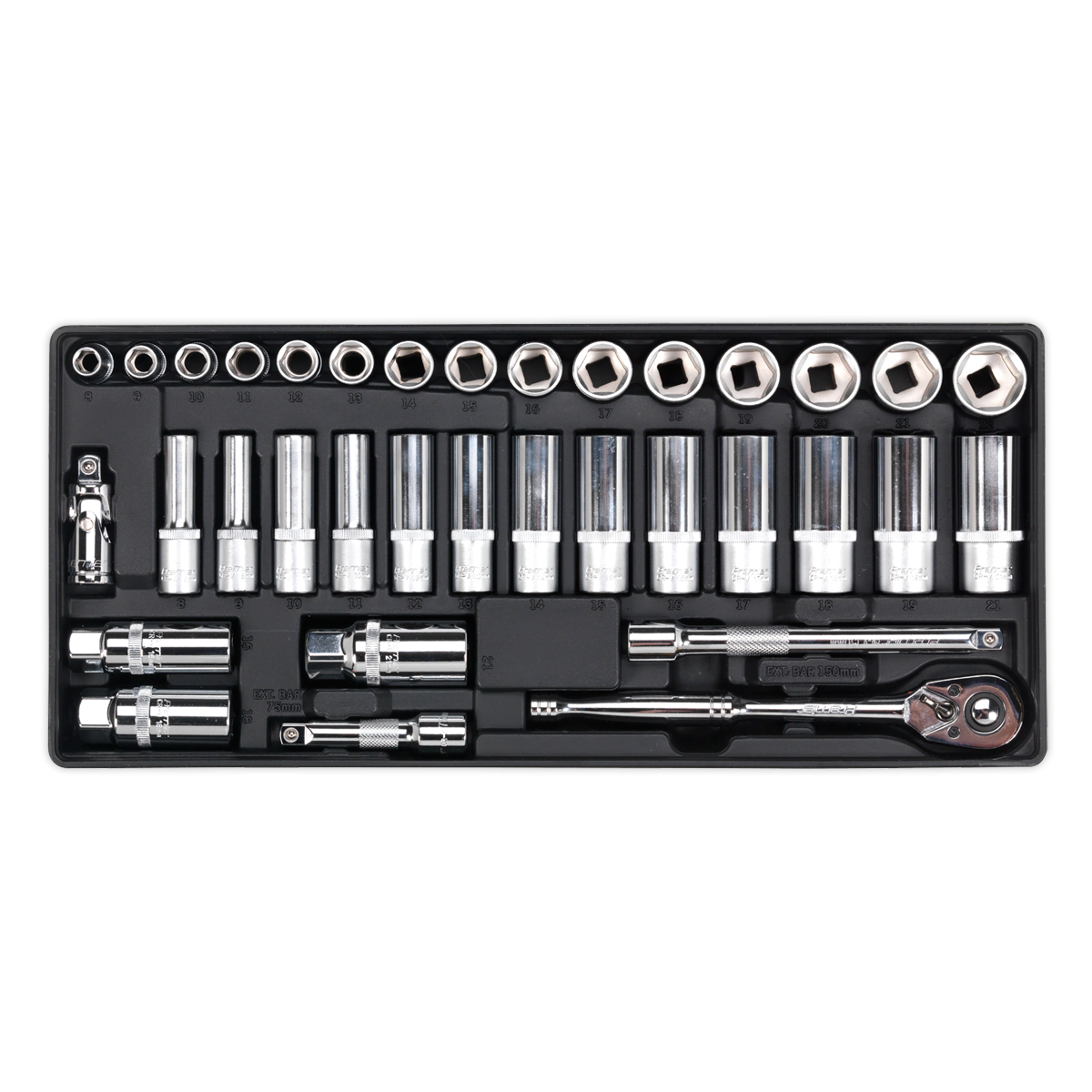 Sealey TBT20 Premier Socket Set with Tool Tray 3/8"Sq Drive 35pc