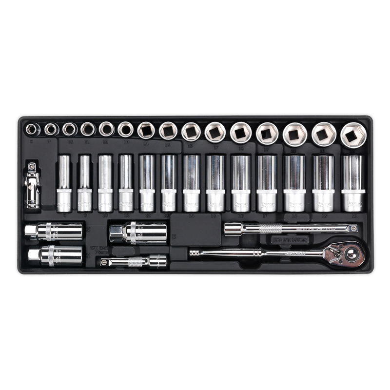 Sealey TBT20 Premier Socket Set with Tool Tray 3/8"Sq Drive 35pc